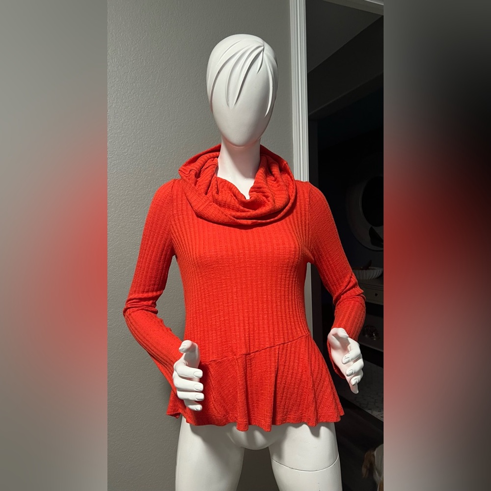 MAEVE By Anthropologie Ruffle Pullover Orange Cowl Neck Sweater Size M